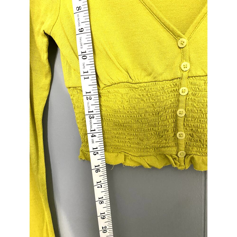 Urban Outfitters Chartreuse Bayside Smocked Button-front Cropped Blouse S - Picture 5 of 8